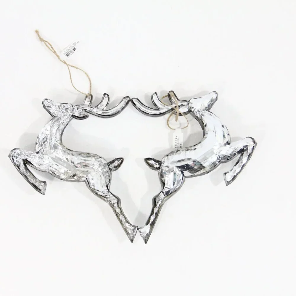 Pottery Barn Reindeer Ornament NEW Set of 2 Mirrored Christmas decor gift